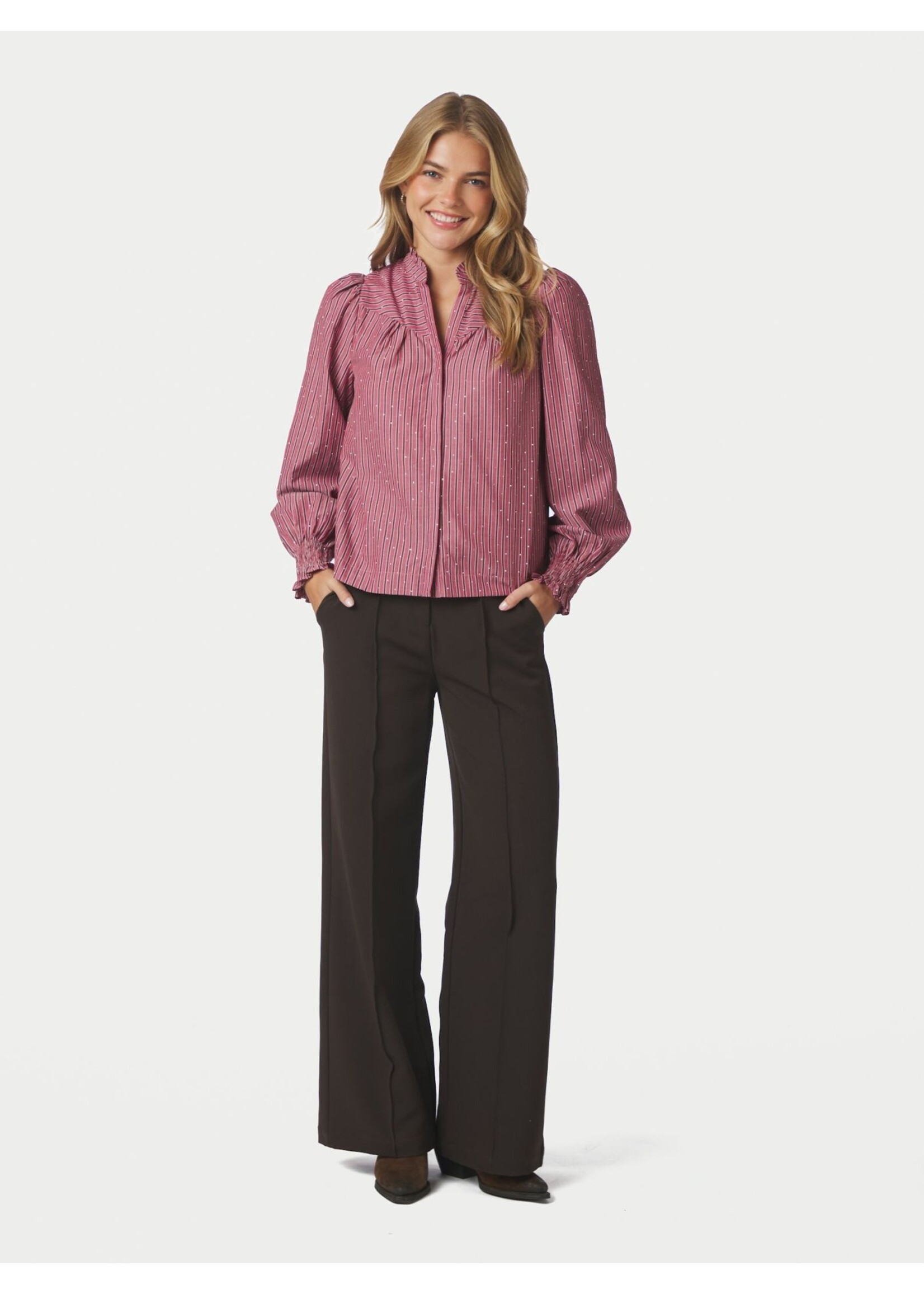 Neo Noir Neo Noir, Astrida Soft Stripe Stone Blouse, Dark Rose, Size: