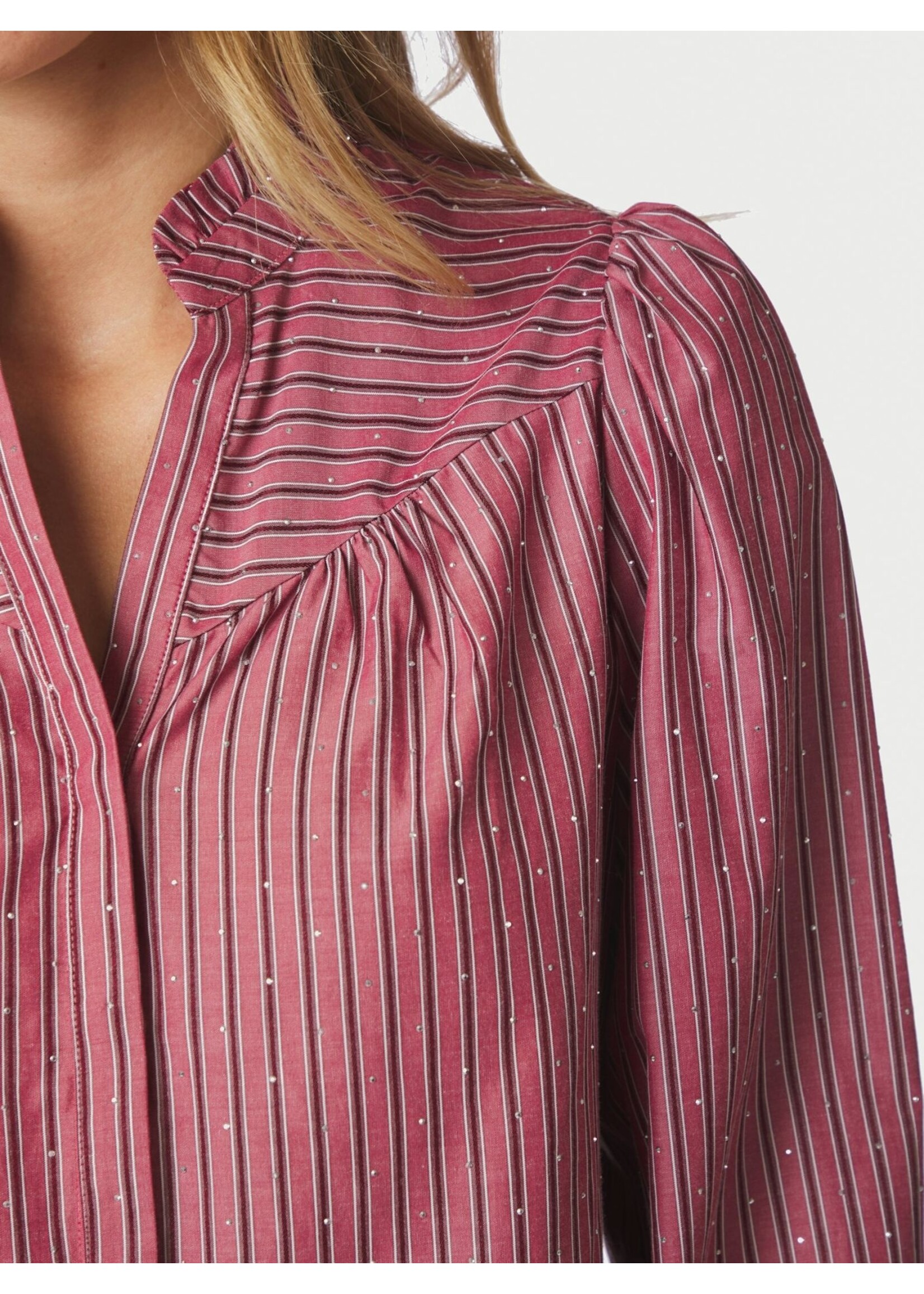 Neo Noir Neo Noir, Astrida Soft Stripe Stone Blouse, Dark Rose, Size: