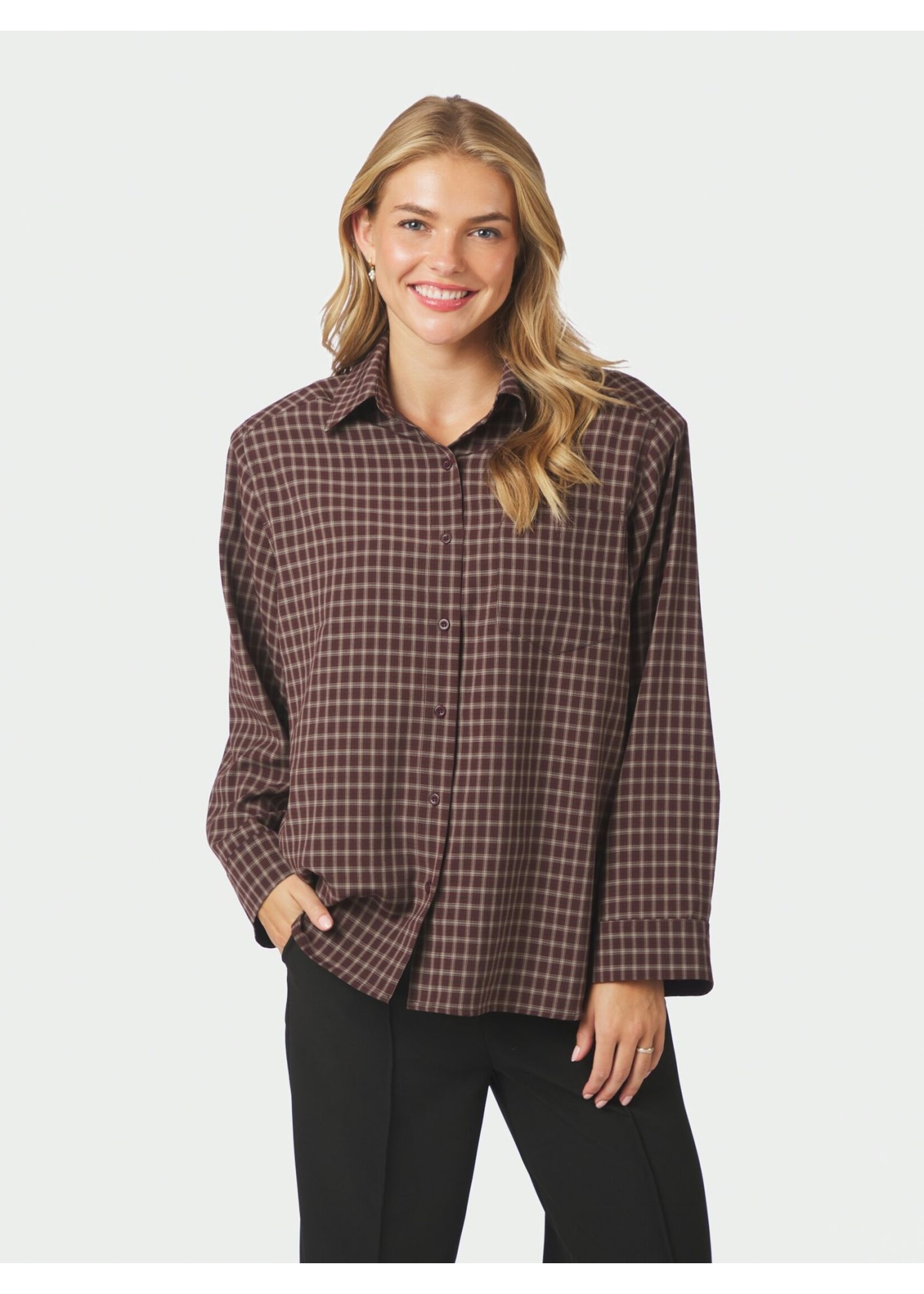 Neo Noir Neo Noir, Anella Check Shirt, Chocolate plum, Size: