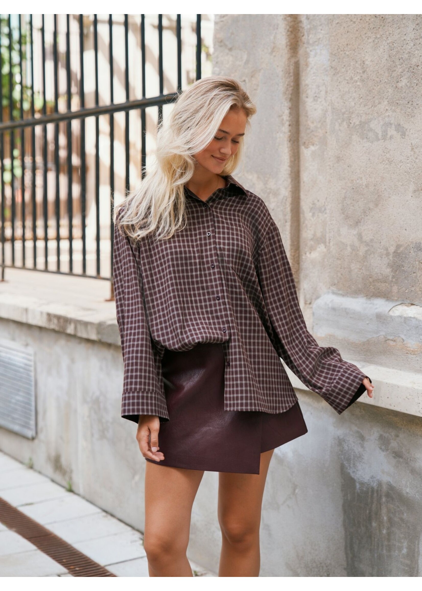 Neo Noir Neo Noir, Anella Check Shirt, Chocolate plum, Size: