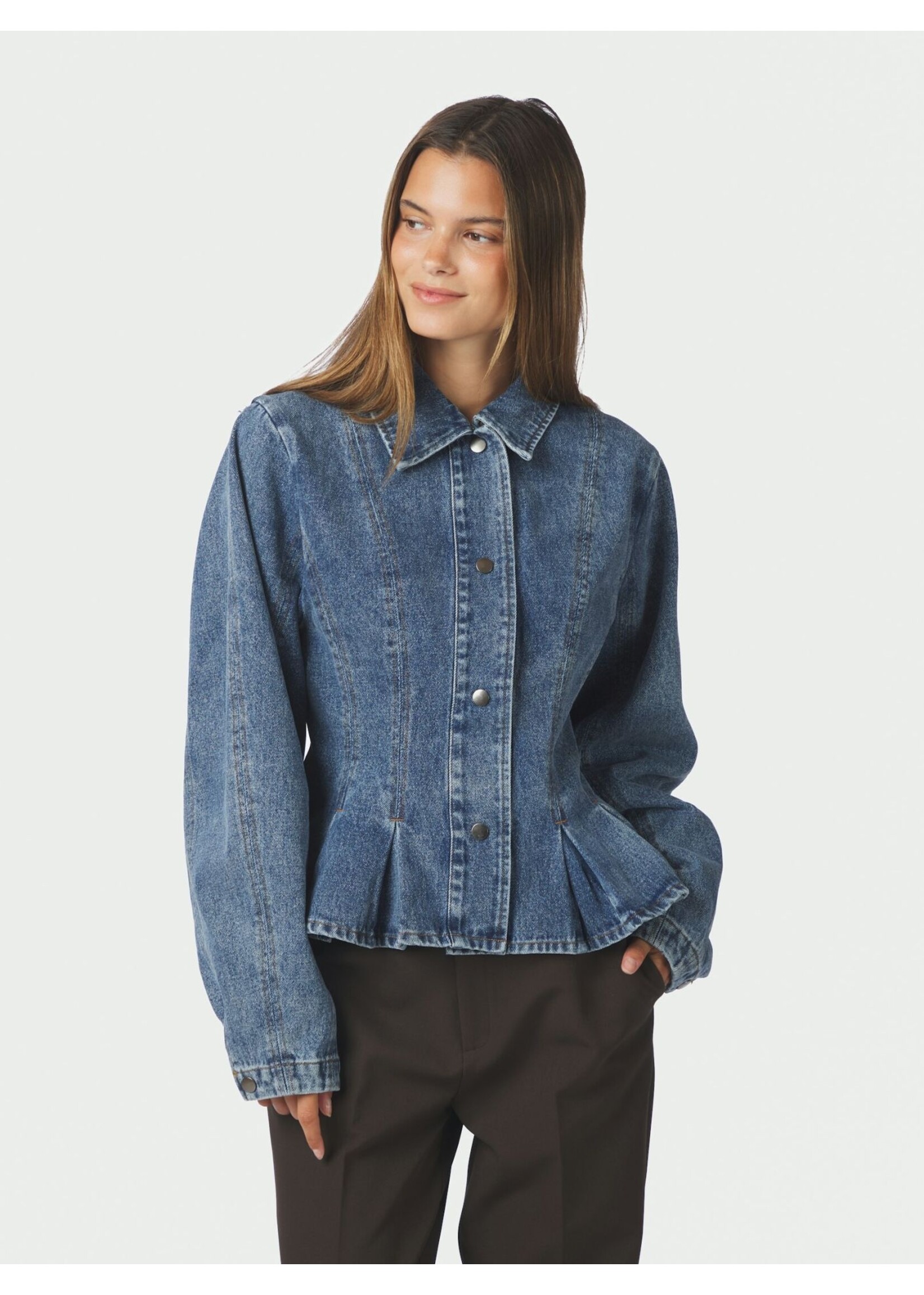 Neo Noir Neo Noir, Rivora Denim Peplum Jacket, Blue, Size: