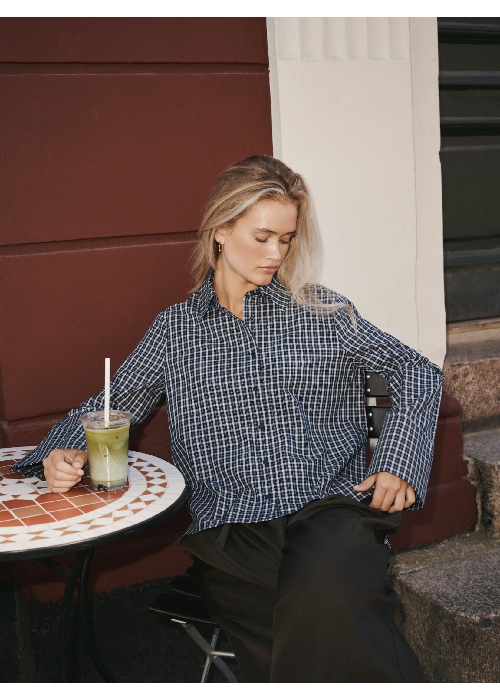 Neo Noir Neo Noir, Drew Check Bedaz Shirt , Dark blue, size: