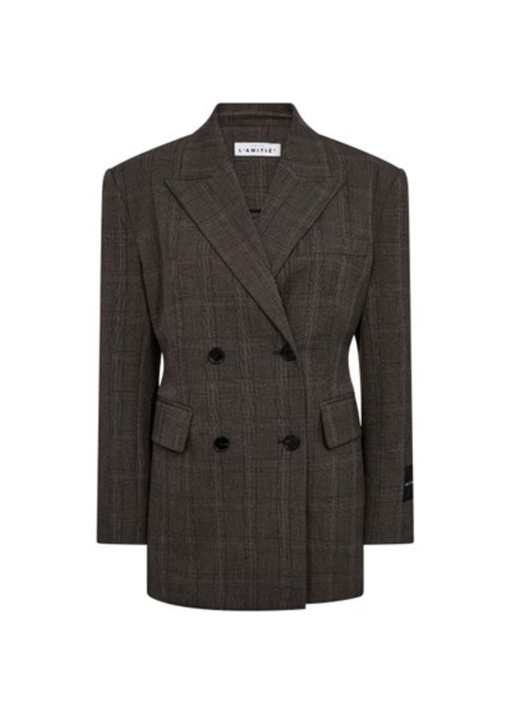 Haute L'amitie Haute L'amitié, Waist Fit Check Blazer, Mocca, Size: