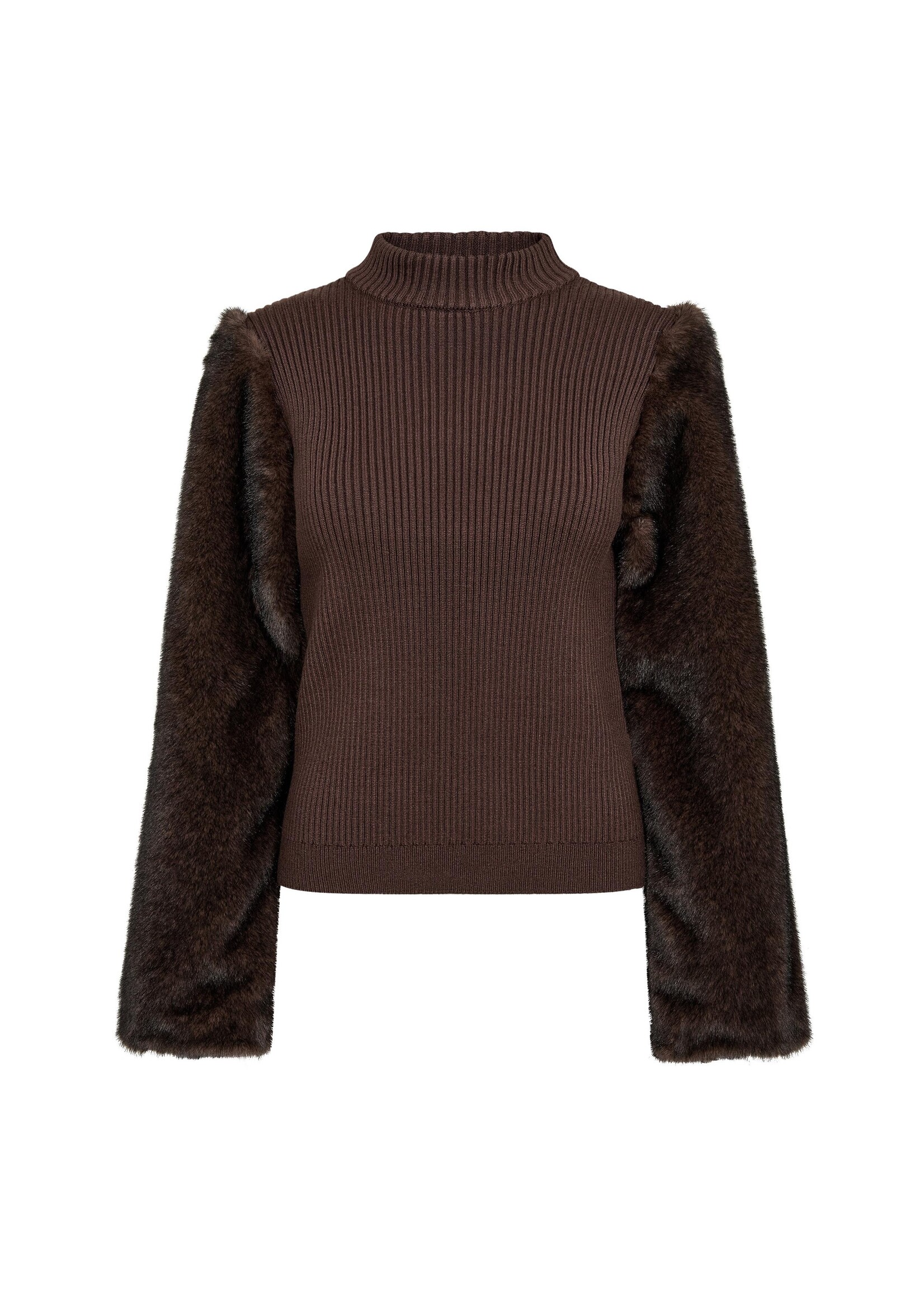 Co Couture Co'Couture, ElisabethCC Fur Mix Rib Knit, Dark brown, Size: