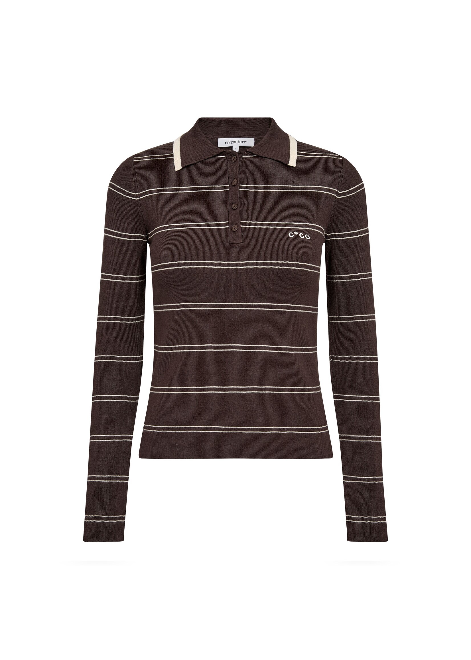 Co Couture Co'couture, LueCC Stripe Polo Knit, Dark brown, Size: