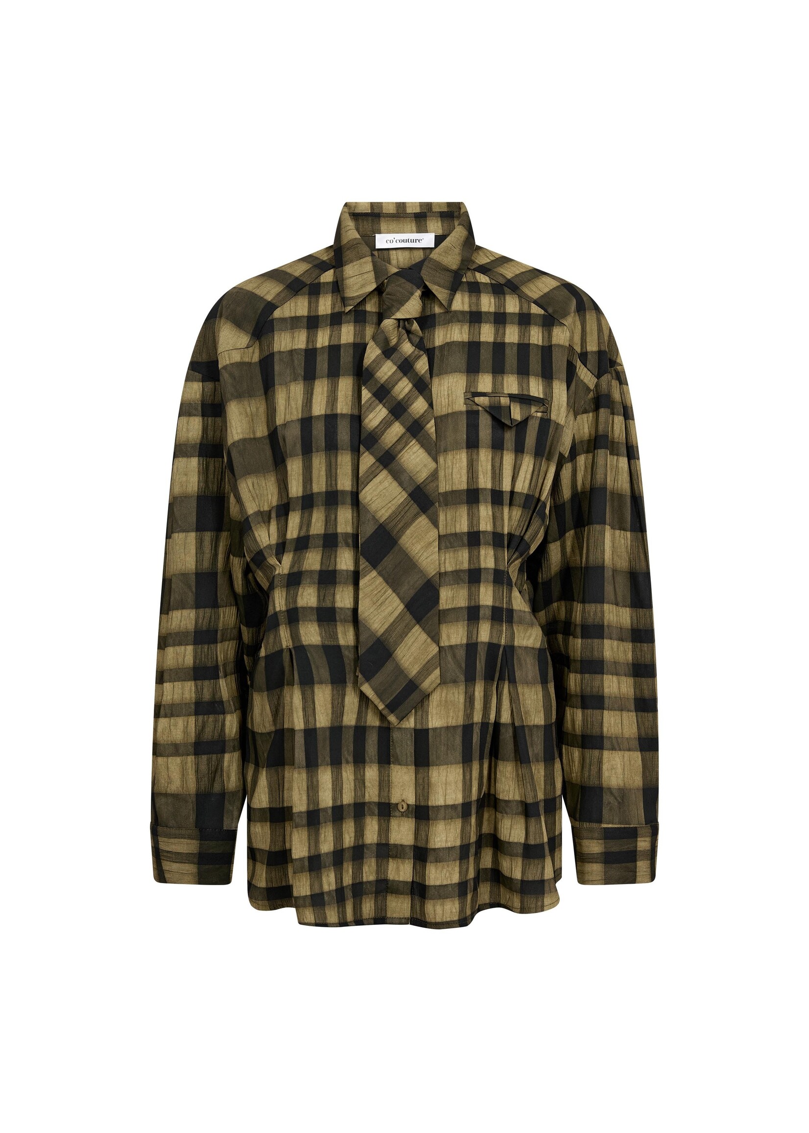 Co Couture Co'Couture, KyelCC Check Tie Pleat Shirt, Army, Size: