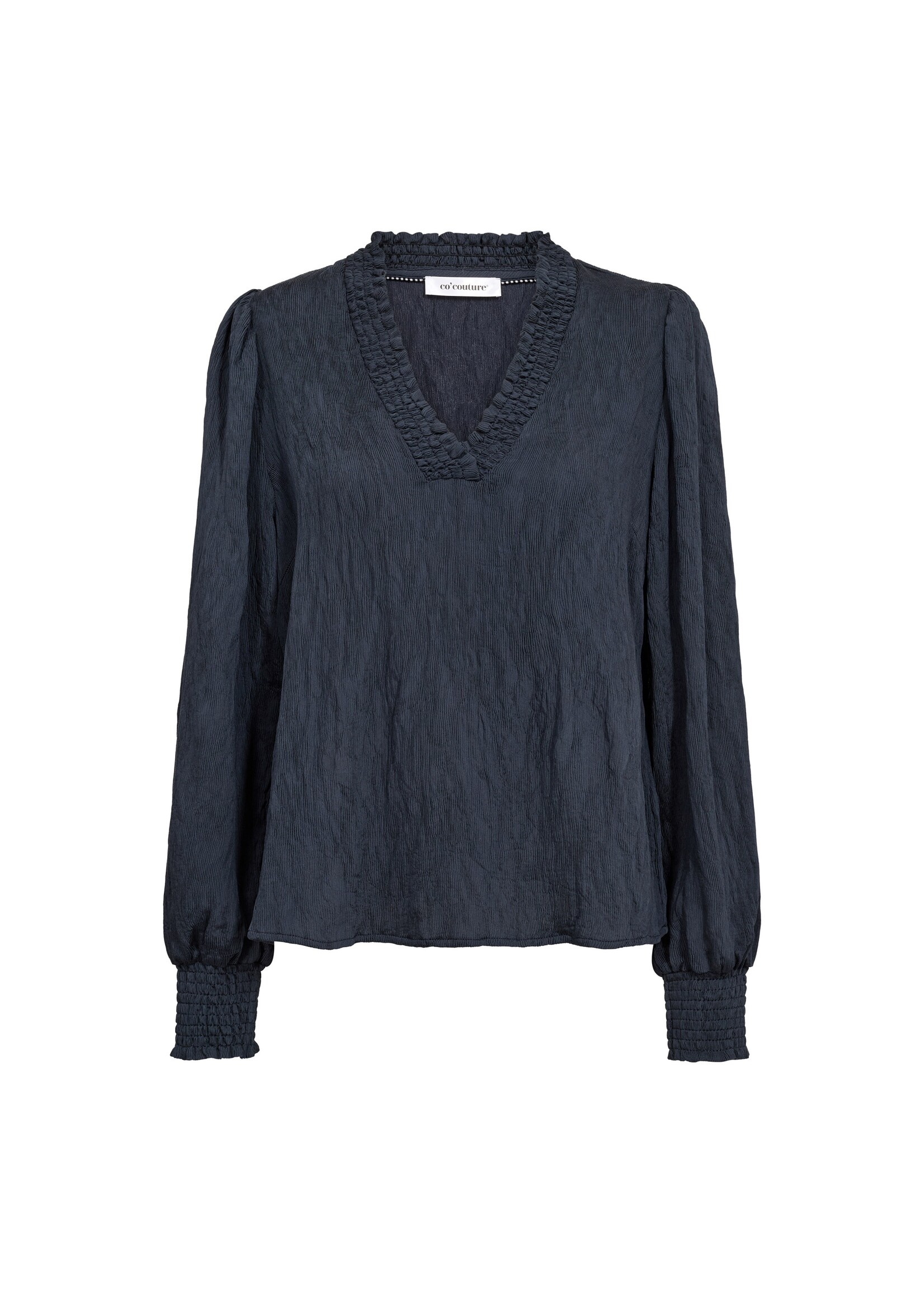 Co Couture Co'couture, CamelloCC Frill V-Blouse, Navy, Size: