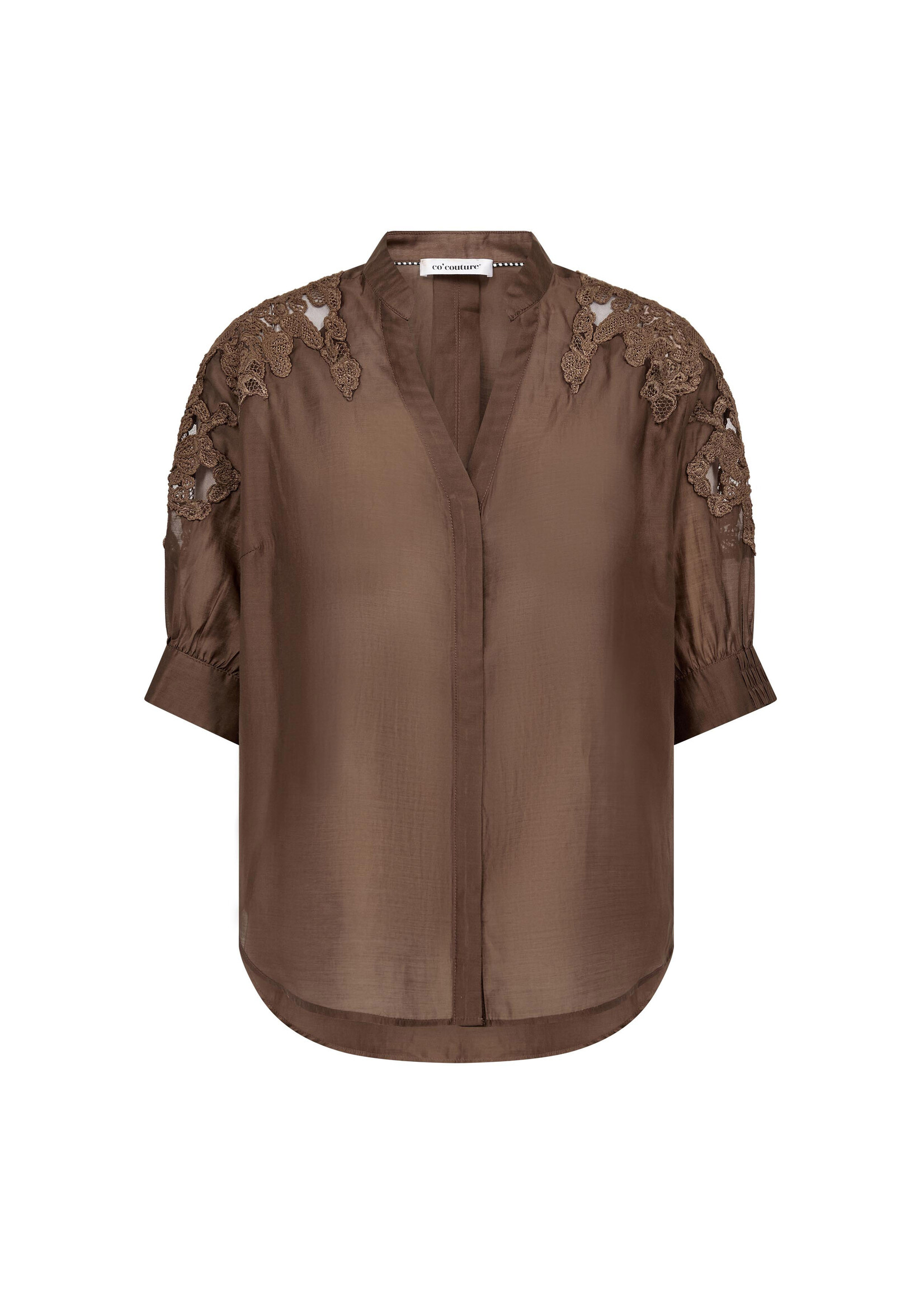 Co Couture Co'Couture, KawaCC Emb. SS V-Shirt, Dark brown, Size: