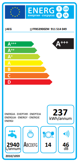 AEG FFB53900ZM Vrijstaande vaatwasser