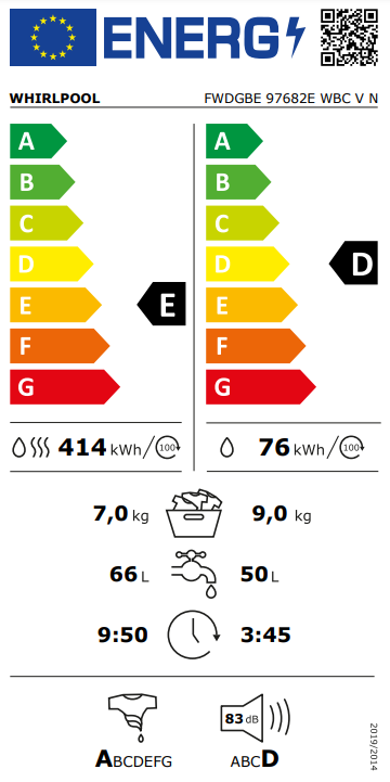 Whirlpool FWDGBE 97682E WBC VN - Was-droogcombinatie