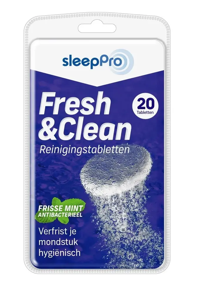 SleepPro Fresh & Clean Reinigingstabletten Snurkbeugel, Knarsbitje en Sportbitje - 20 stuks SleepPro Fresh & Clean Reinigingstabletten Snurkbeugel, Knarsbitje en Sportbitje - 20 stuks