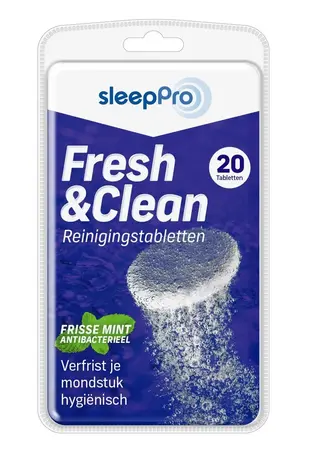 SleepPro Fresh & Clean Reinigingstabletten Snurkbeugel, Knarsbitje en Sportbitje - 20 stuks SleepPro Fresh & Clean Reinigingstabletten Snurkbeugel, Knarsbitje en Sportbitje - 20 stuks
