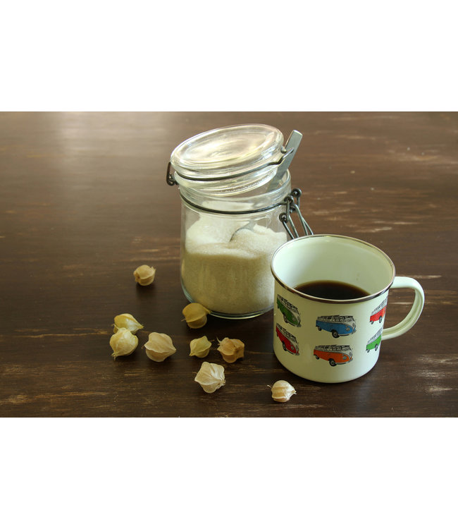 Emaille mok creme gekleurde bulli's