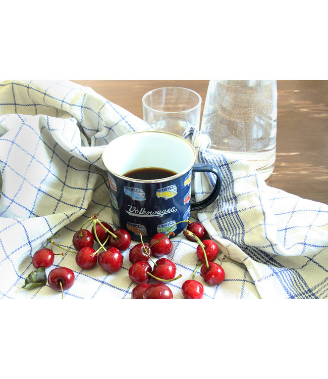 Emaille mokken  gekleurde bulli's blauw