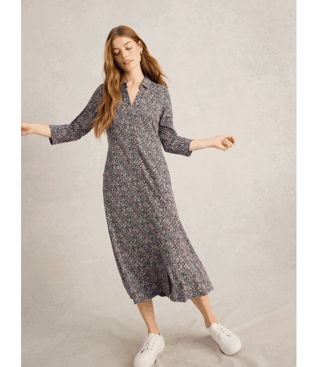 White Stuff Jersey jurk blauw bewerkt