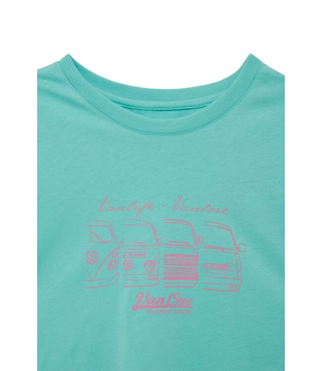 Van One Classic Cars Dames t-shirt WE ARE FAMILY  pool blue