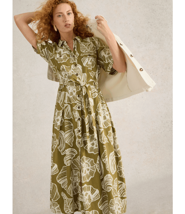 White Stuff Linnen lange jurk blend green