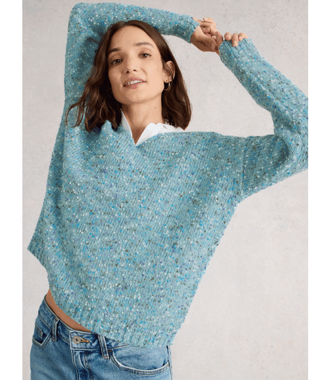 White Stuff Dames trui texture V-hals blue