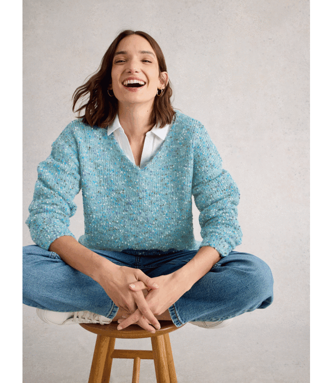 White Stuff Dames trui texture V-hals blue