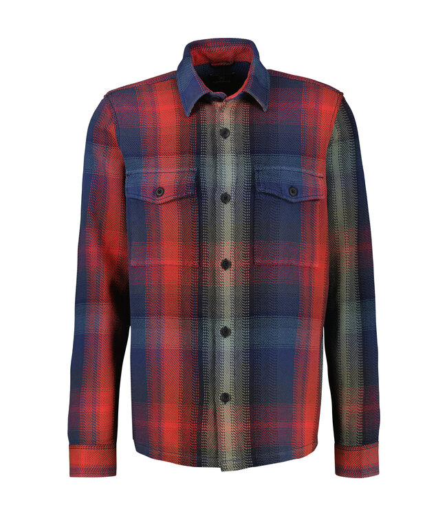 Lerros Heren blouse classic navy & red geblokt