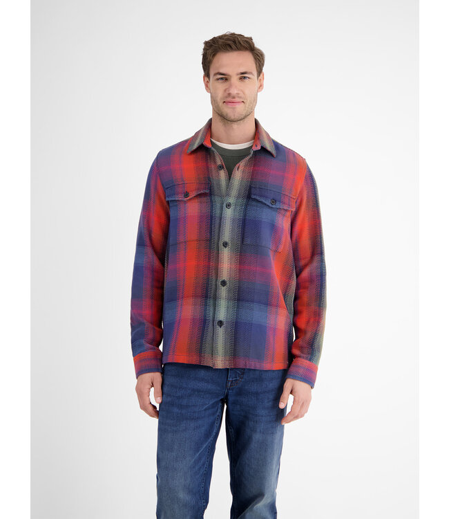 Lerros Heren blouse classic navy & red geblokt