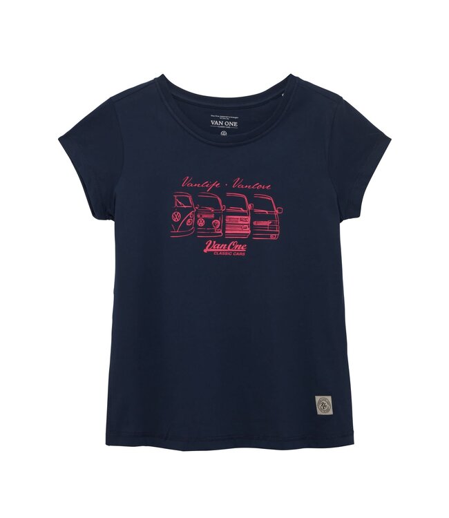 Van One Classic Cars Van One dames t-shirt WE ARE FAMILY  navy