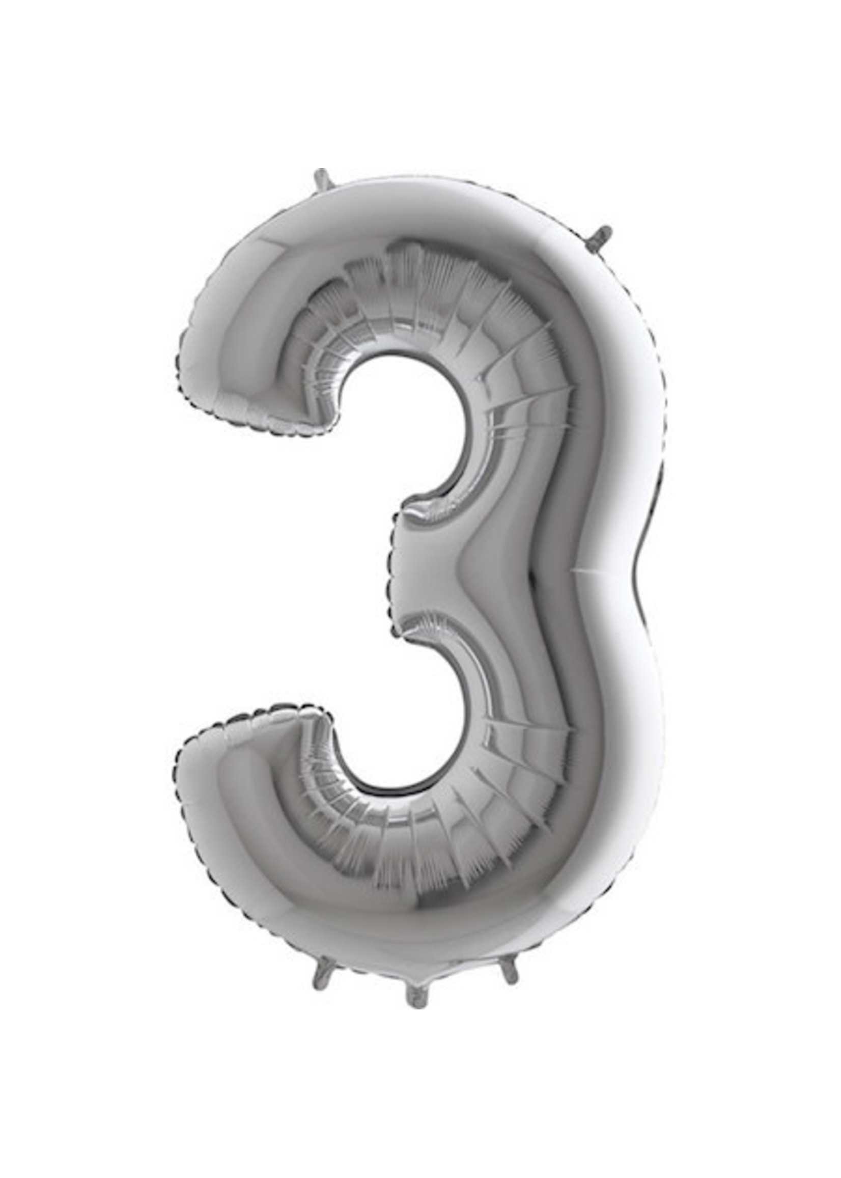 Sempertex Folie ballon cijfer 3 zilver 86 cm