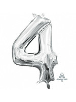 Sempertex Folie ballon cijfer 4 zilver  91 cm