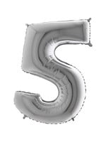 Sempertex Folie ballon cijfer 5 zilver 102 cm