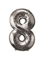 Feestkleding Breda Folie ballon cijfer 8 zilver 92 cm