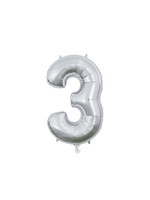 We fiesta party Folie ballon cijfer 3 zilver 66 cm