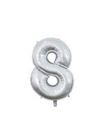 Folie ballon cijfer 8 zilver 66 cm