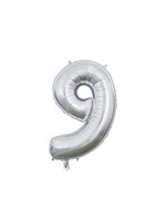Feestkleding Breda Folie ballon cijfer 9 zilver 66 cm