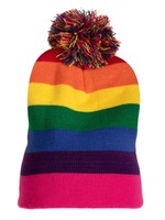 Feestkleding Breda Muts gebreid met pompon Regenboog