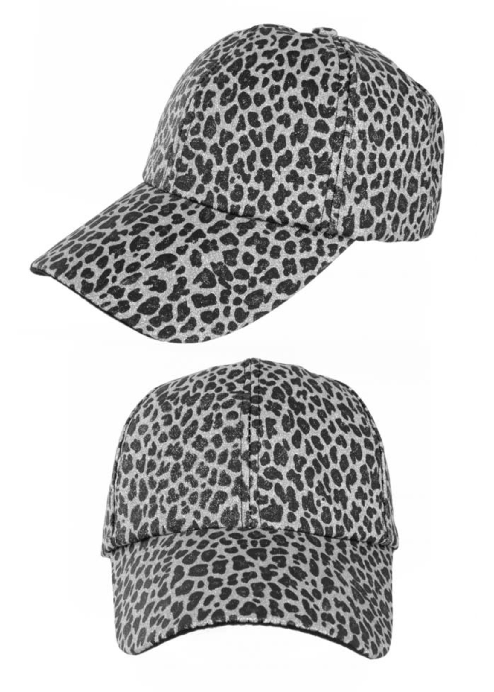 Baseballcap panter glitter zilver