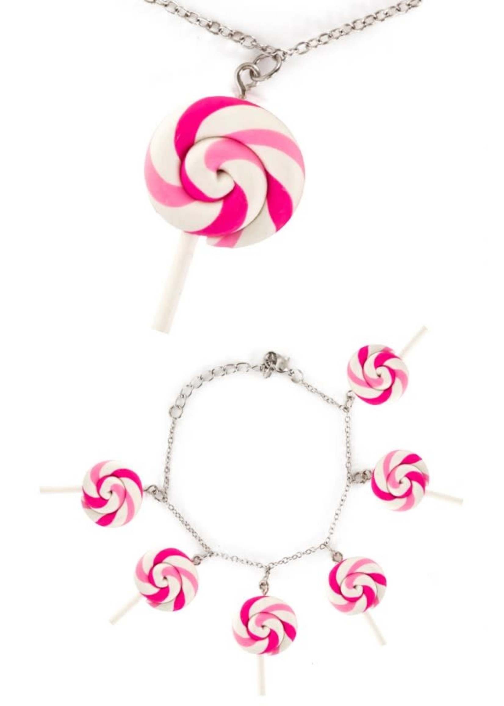 Feestkleding Breda Armband lollypop roze/wit