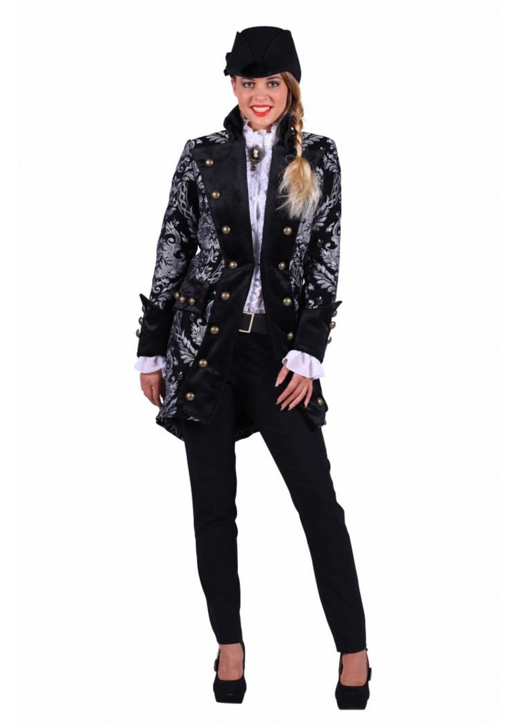 Thetru Brokaat dames jas " Royal " zwart / zilver