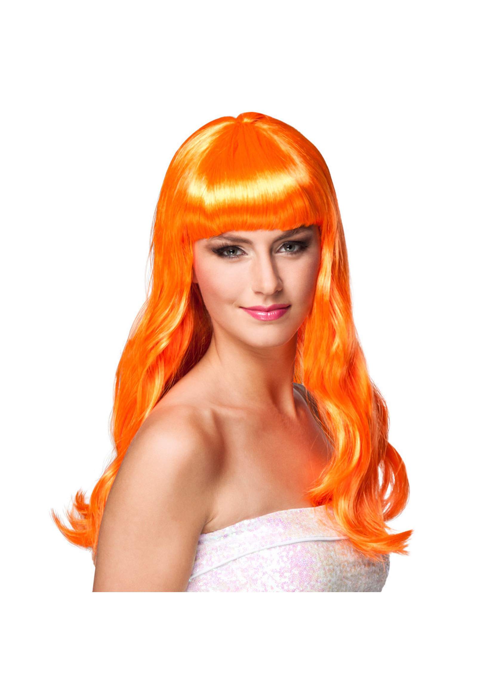 Feestkleding Breda Pruik Chique oranje lang