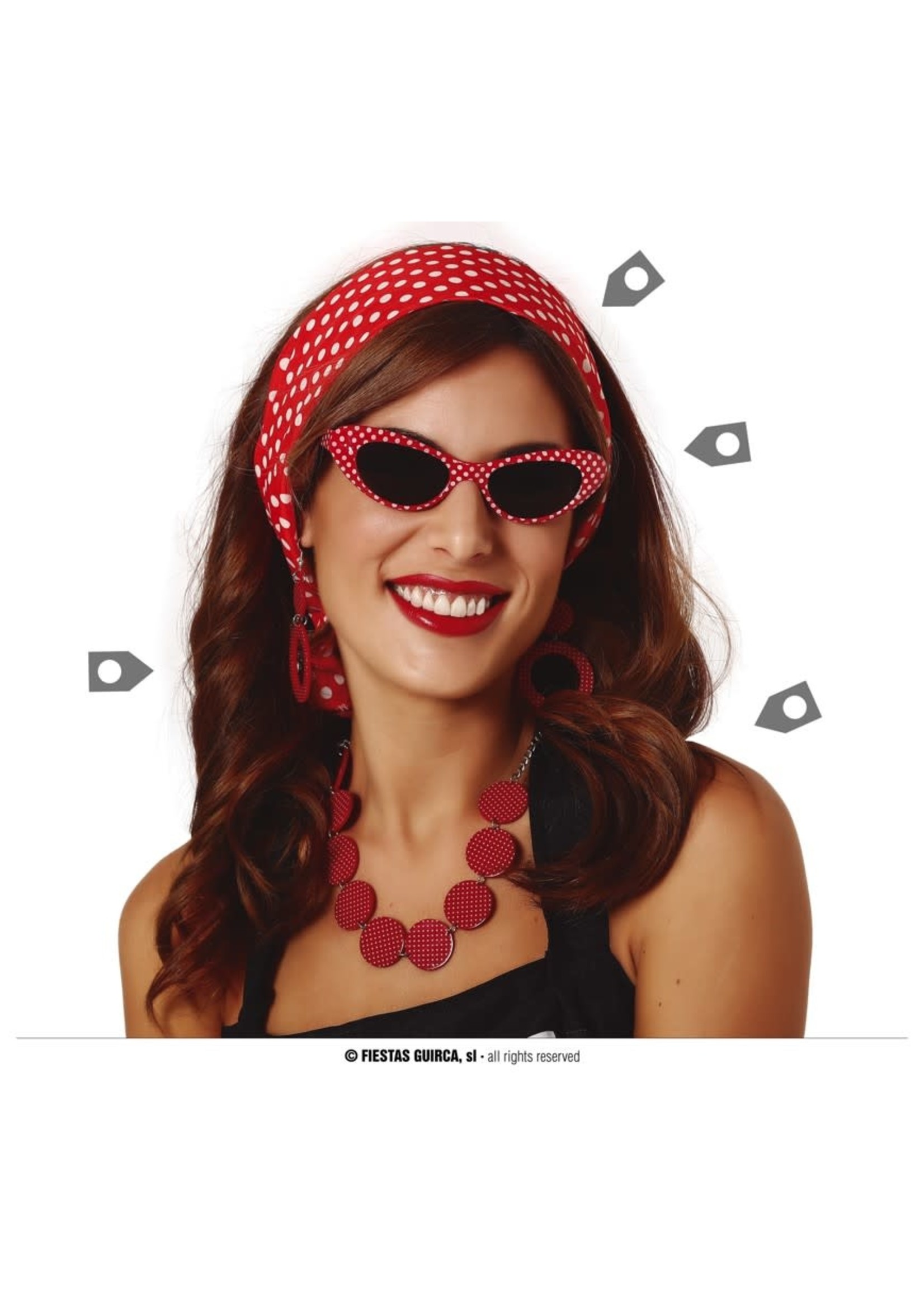 Fiestas Guirca Set 50s Bril, hoofdband, oorbellen en ketting