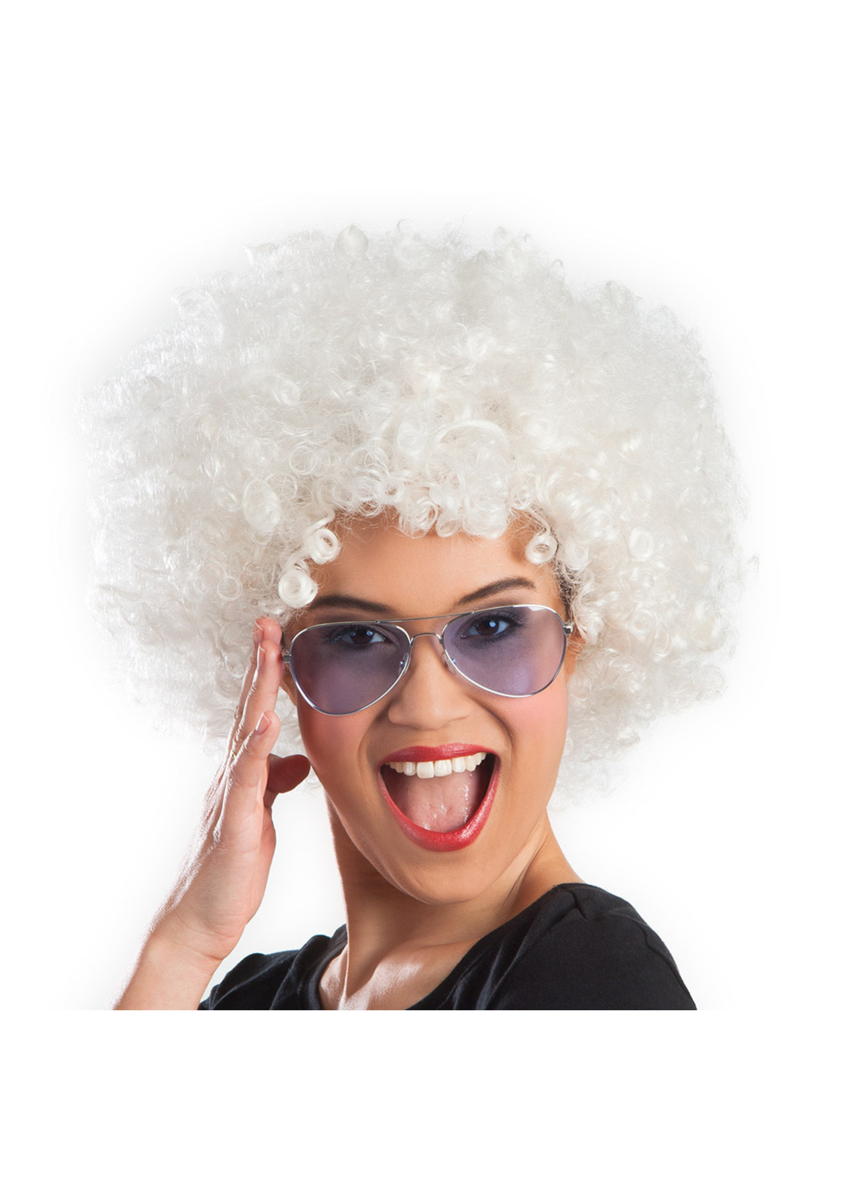 Feestkleding Breda Pruik afro  wit