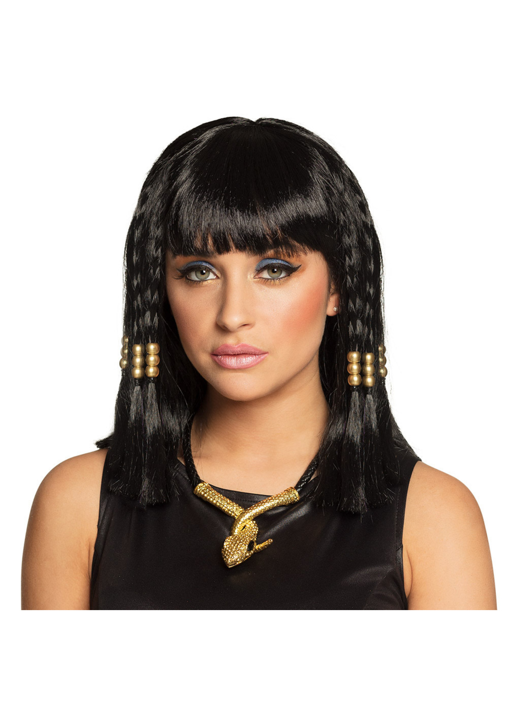 Feestkleding Breda Pruik Cleopatra met vlechten en versiering