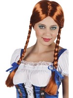 Feestkleding Breda Pruik Heidi rood bruin met vlechten
