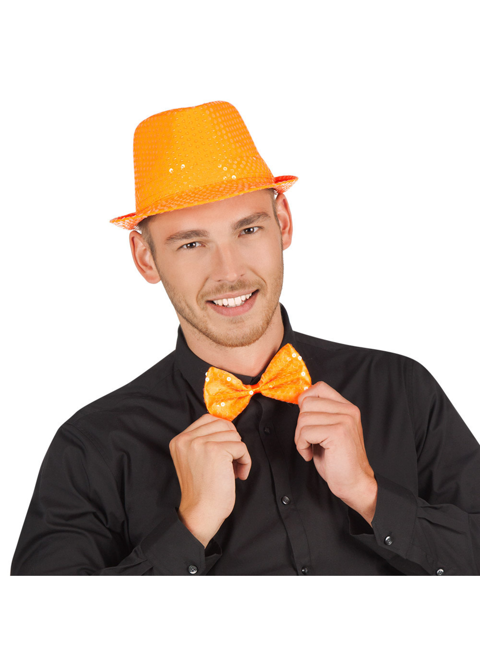 Boland Vlinderstrik oranje pailletten