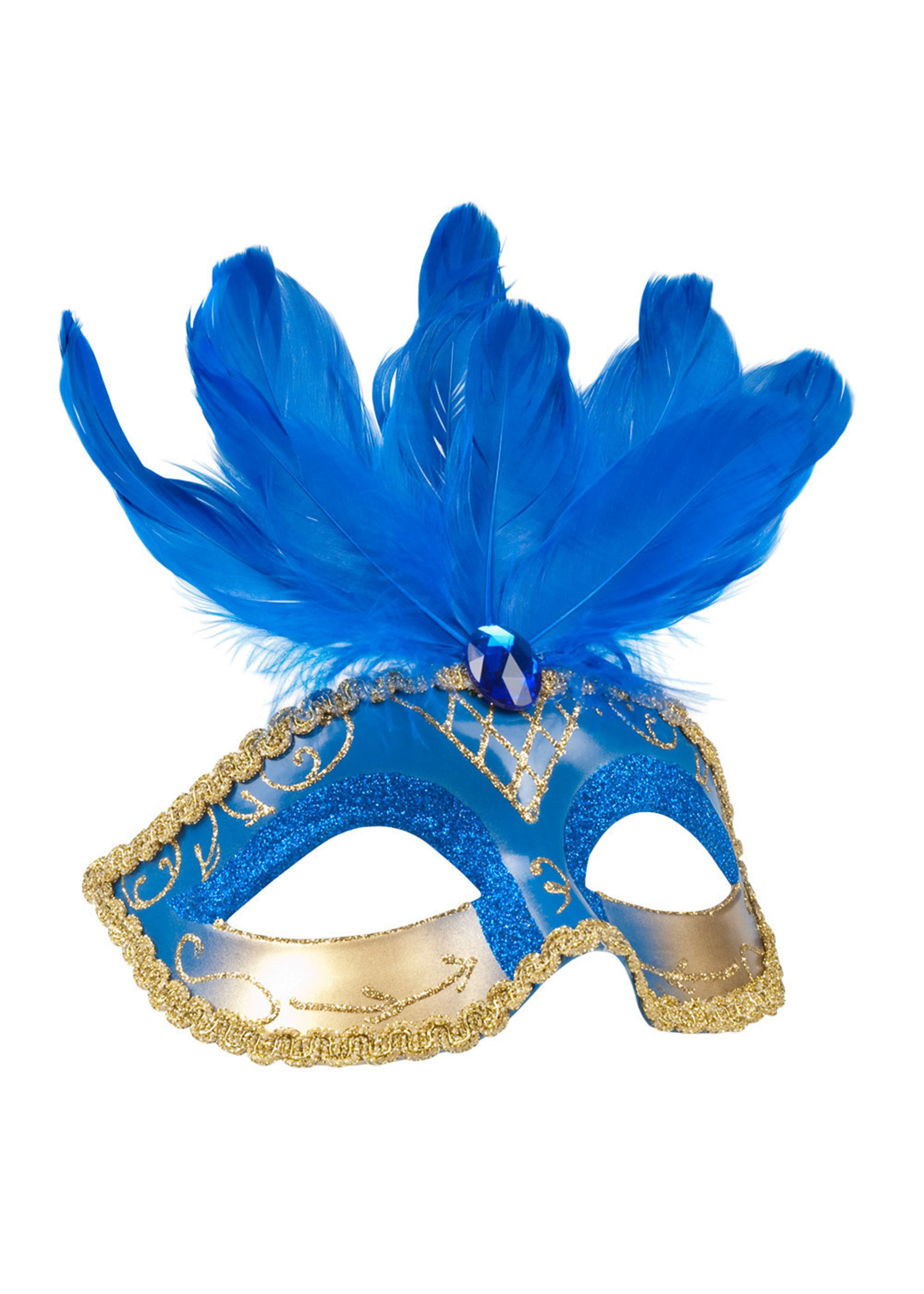 Feestkleding Breda Oogmasker venice piuma blauw