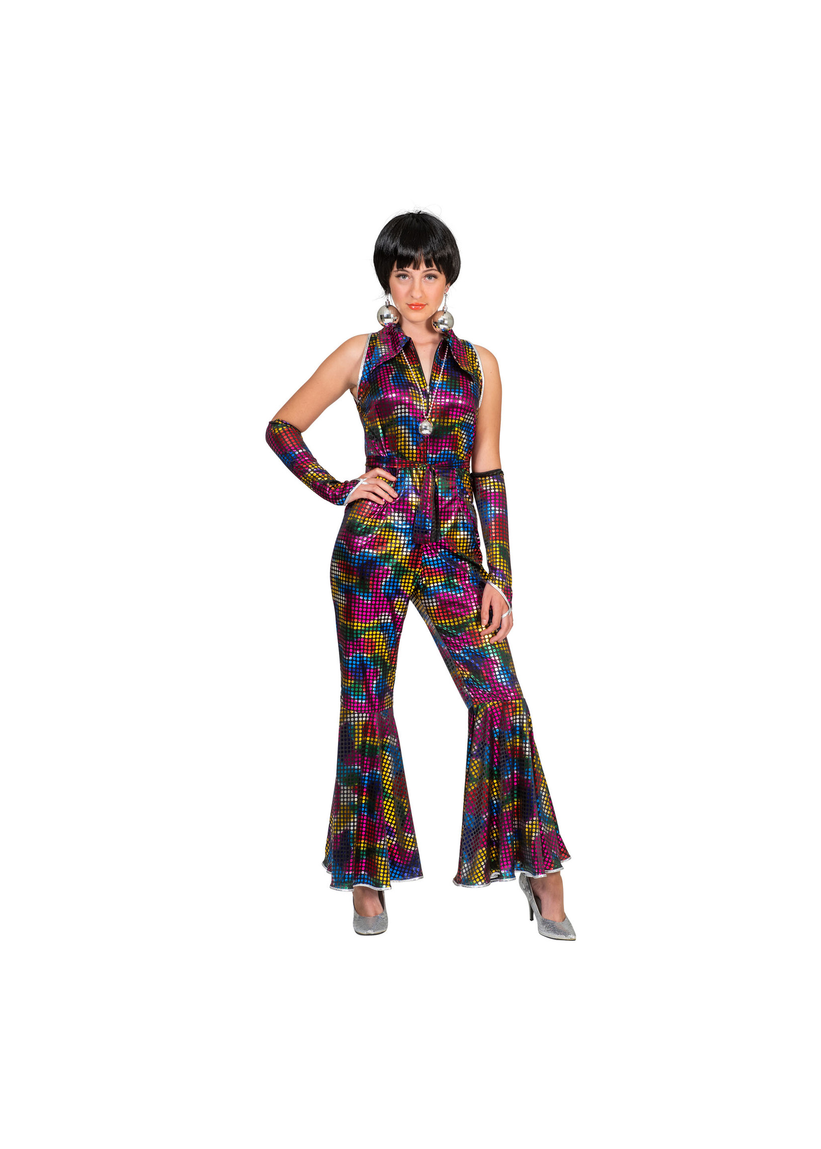 Feestkleding Breda Disco jumpsuit regenboog glitter