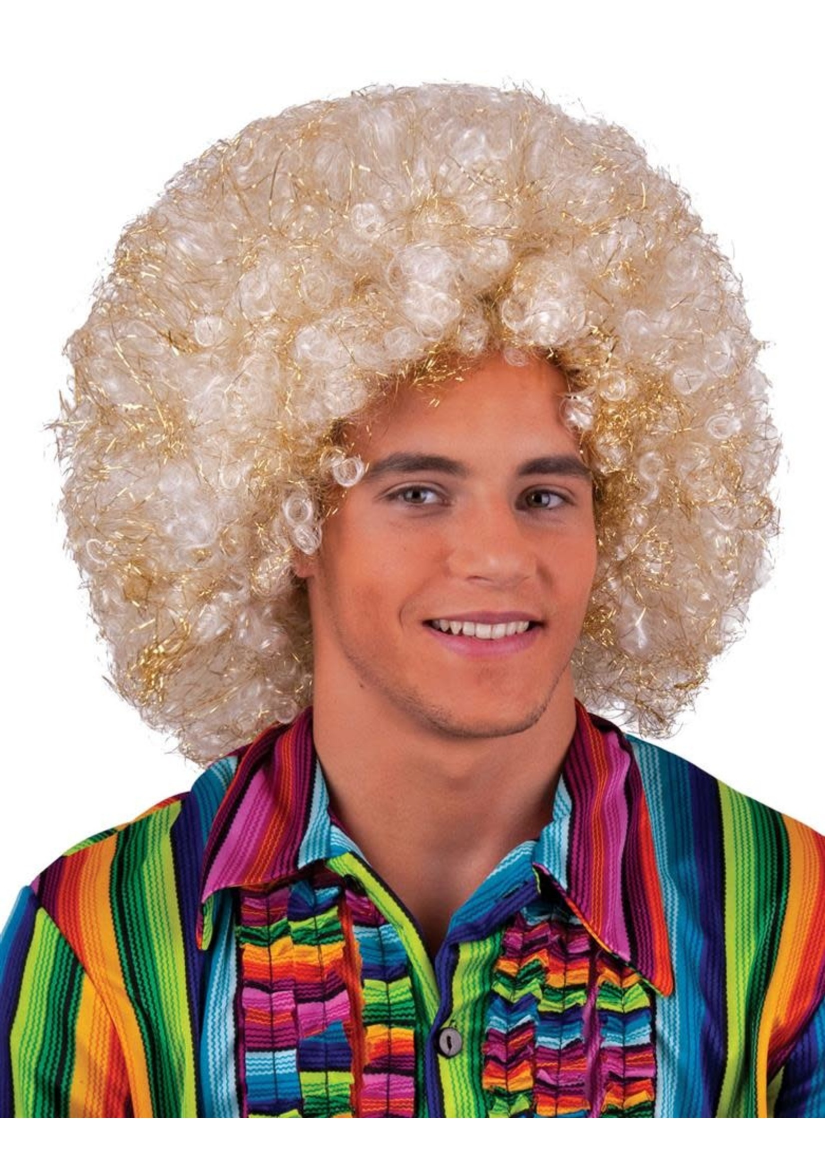 Feestkleding Breda Pruik maxi afro wit/goud