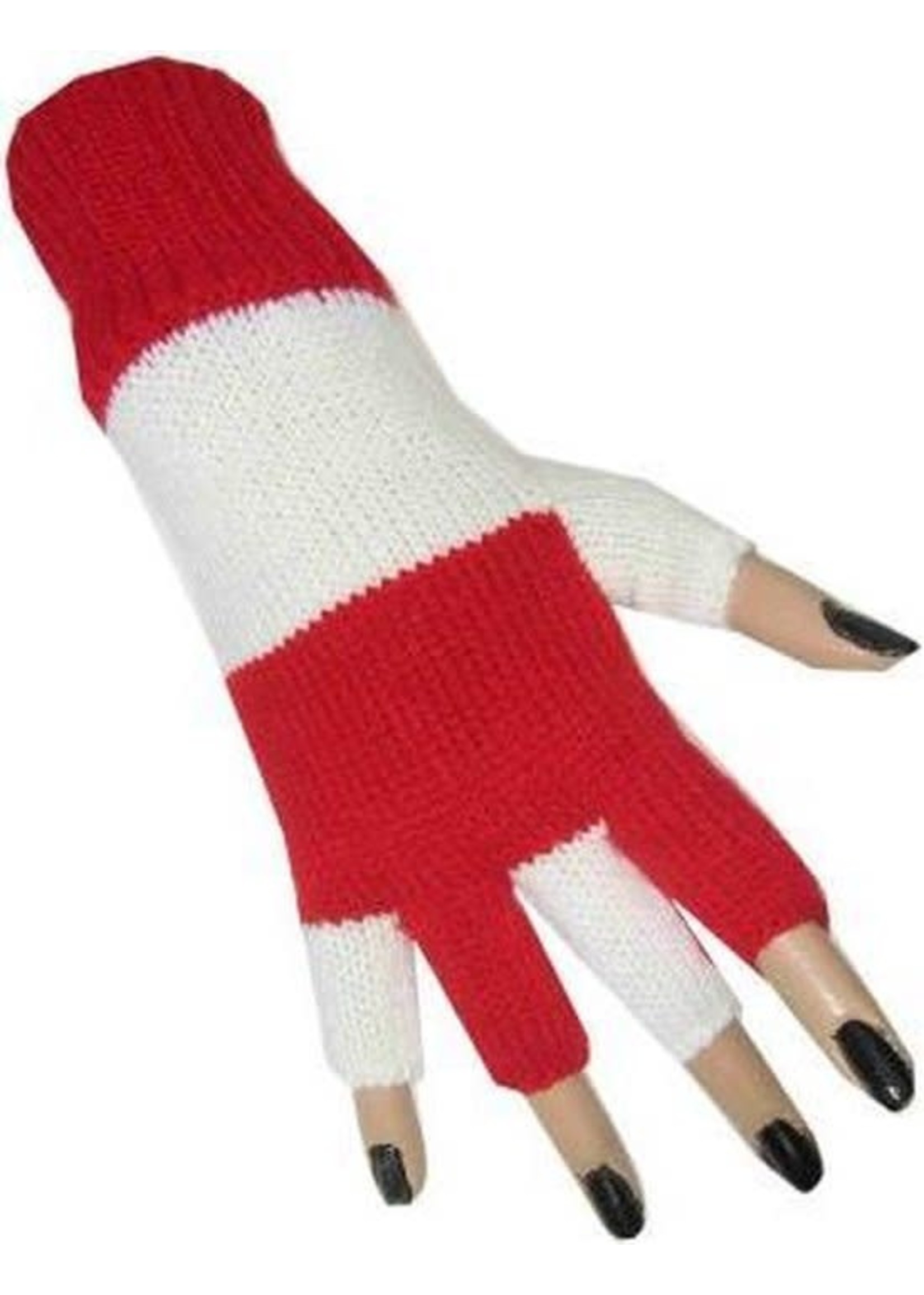 Feestkleding Breda Handschoenen rood wit vingerloos