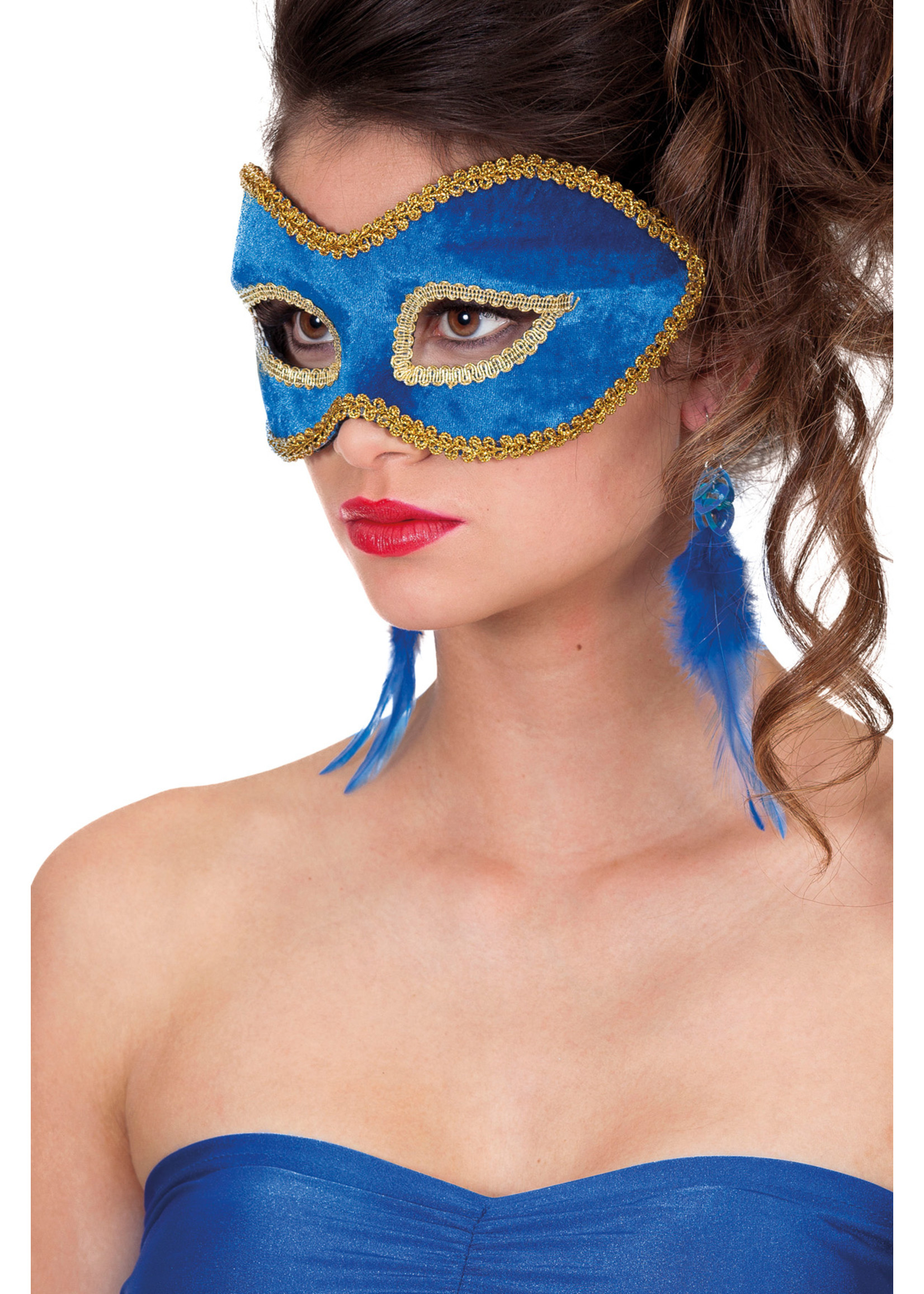 Feestkleding Breda Masker fluweel uni blauw