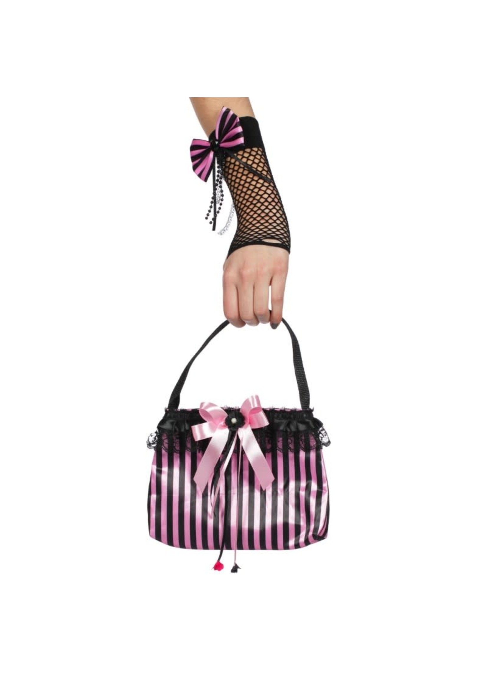 Wilbers & Wilbers Tasje roze zwart gestreept