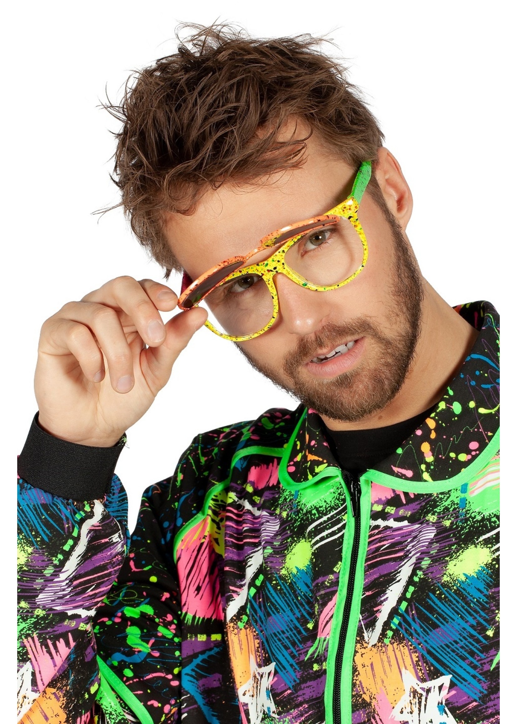 Feestkleding Breda Bril 80's hologram met klep